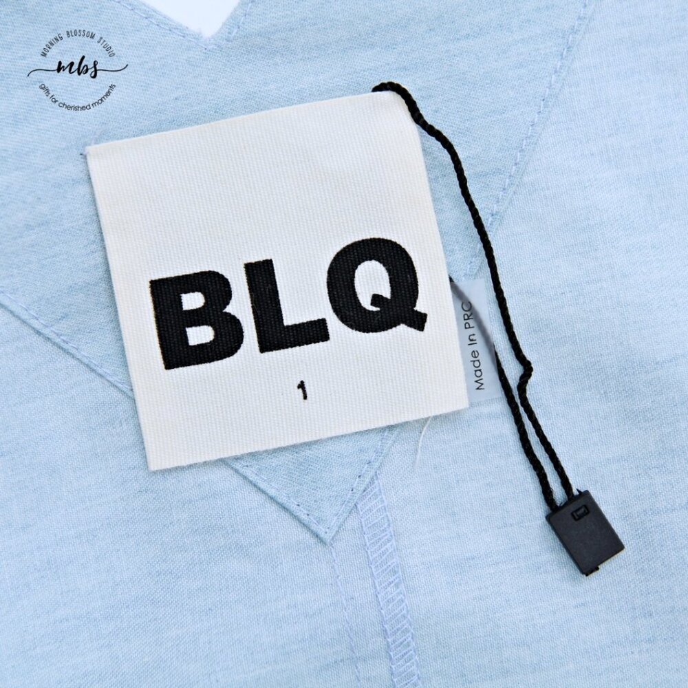BLQ Square Neck Short Sleeve Hidden Pockets Cotton Mini Dress Blue Women Plus 1‎ - Picture 8 of 9